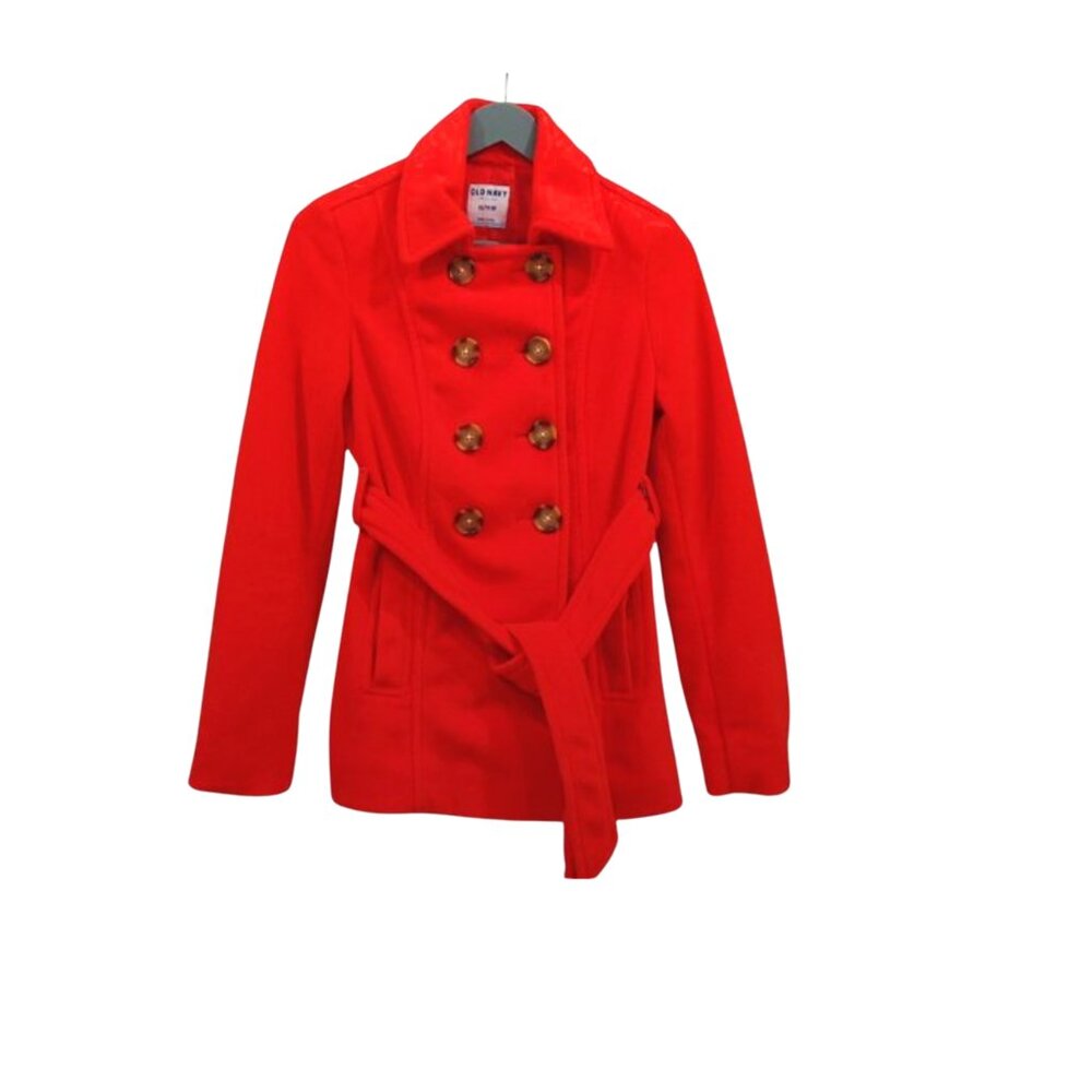 Old Navy Red Tailored Belted Peacoat Women's XS EUC - Picture 2 of 4